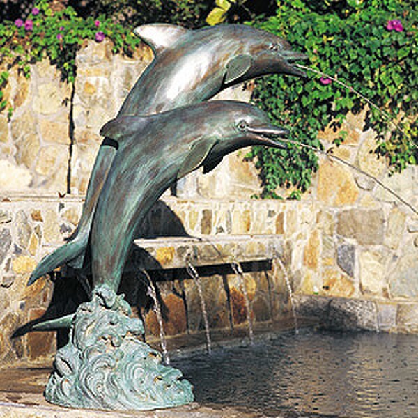 Double Dolphin Piped Water Feature 38"h